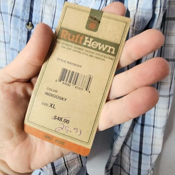 Ruff Hewn new with tags plaid blue shirt button down men's size XL - Picture 5 of 10
